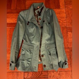 Authentic Burberry London Turquoise Trench Coat with Black Leather Trim Sz 6